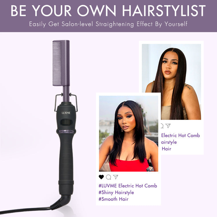 Electric Hot Comb with US Plug  for Wigs and Natural Hair. 30s Fast Heating & Adjustable Temp