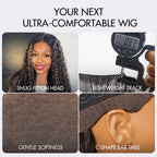 AiryFit™ Scalp Care Wigs - Blonde Highlight Water Wave Snugfit Glueless 5x5 Closure Lace Long Curly Wig Pre-Cut Lace - US Only