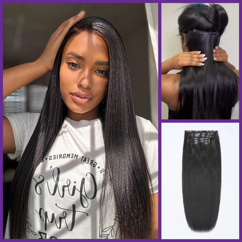 2 Packs Straight / Body Wave / Kinky Curly / Yaki Straight / Kinky Straight Clip in Hair Extensions with Free Gift