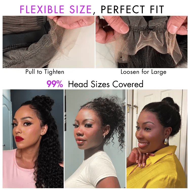 PreMax Wigs | Water Wave Flexi-Fit Invisi Drawstring Cap 360 Lace Long Curly Wig Pre-Cut Lace