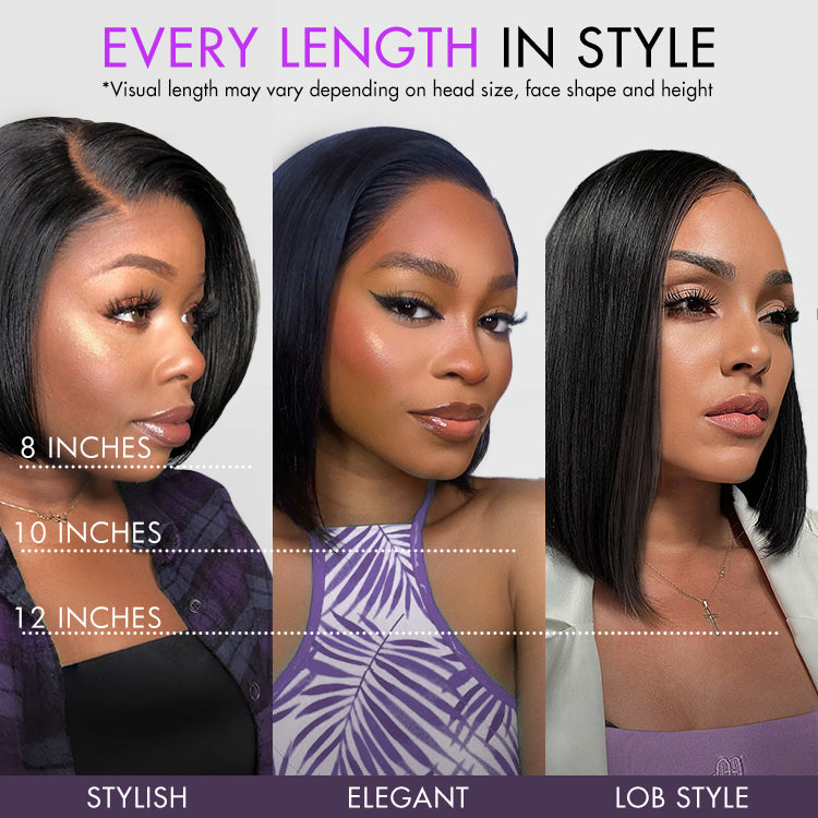 Put On & Go Blunt Cut Straight Bob Minimalist HD Lace Glueless C Part Wig  - US Only