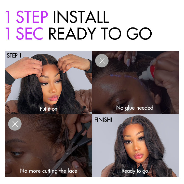 Put On and Go Brown Highlight Yaki Bob with Bangs Glueless Minimalist Lace Wig Breathable Cap