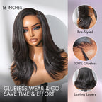 Natural Look Yaki Texture Layered Bangs Bob Wig Glueless Minimalist HD Lace Human Hair Wig Pre-Cut Lace