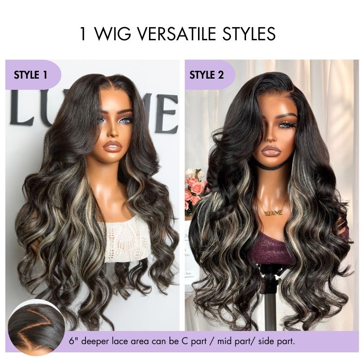 Luvme All-Day Comfort™ Wig 180% Density Platinum Blonde Highlight Loose Body Wave Glueless 7x6 Closure HD Lace Wig Pre-Cut Lace