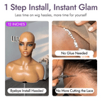 Throw On & Go Brown Highlight / Natural Black Short Bouncy Curls with Bangs Glueless Wig 100% Human Hair - US Only