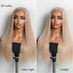 NatureMAX™ 180% Density Ash Blonde Silky Straight Glueless Ear-to-ear 13x4 HD Lace Front Wig Pre-Cut Lace Flexi-Fit Drawstring Cap