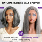 Salt & Pepper 100% Human Hair Layered Bob Wig Glueless Minimalist Lace Grey Wig Pre-Cut Lace