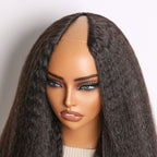 True Scalp Yaki Straight / Kinky Straight V Part Glueless Human Hair Wig Flexi-Fit Drawstring