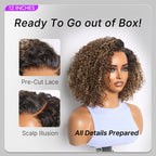 Blonde Highlight Short Cut Kinky Curly Minimalist HD Lace Glueless Wig Pre-Cut Lace