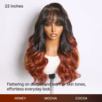 Ombre Reddish Brown Loose Wave Glueless 5x5 Closure Lace Wig with Bangs Pre-Cut Lace