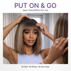 Beginner Friendly Honey Blonde Highlight Yaki Blunt Cut Bob Glueless Minimalist Lace Bob Wig with Bangs