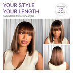 Beginner Friendly Honey Blonde Highlight Yaki Blunt Cut Bob Glueless Minimalist Lace Bob Wig with Bangs