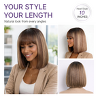 Beginner Friendly Honey Blonde Highlight Yaki Blunt Cut Bob Glueless Minimalist Lace Bob Wig with Bangs