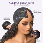 True Scalp Burmese Curly V Part Glueless Human Hair Wig Flexi-Fit Drawstring