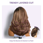 Caramel Brown Highlight Layered Haircut Wavy Glueless HD Minimalist Lace Wig Pre-Cut