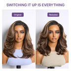 Caramel Brown Highlight Layered Haircut Wavy Glueless HD Minimalist Lace Wig Pre-Cut