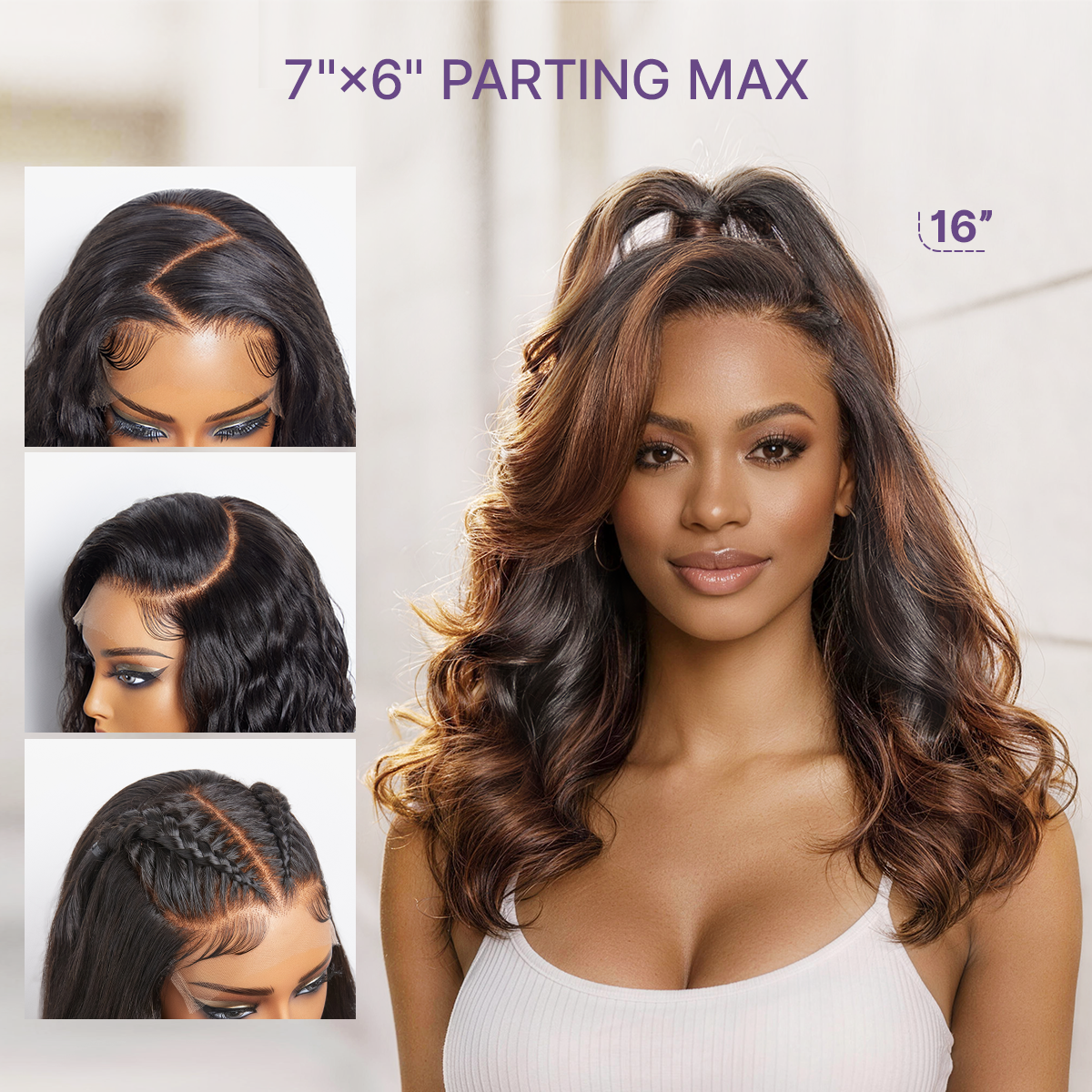Luvme All-Day Curl Hold™ Premier Grade Hair Ombre Brown Body Wave CuticleAlign™ PartingMax Glueless 7x6 HD Lace Wig Pre-Cut Lace