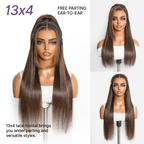 PreMax Wigs - Chestnut Brown with Honey Blonde Highlights Silky Straight 13x4 Frontal Lace Glueless Long Wig Pre-Cut Lace