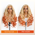 613 Blonde to Ginger Ombre Body Wave Glueless Ear-to-ear 13x4 HD Lace Front Wig Pre-Cut Lace Flexi-Fit Drawstring Cap