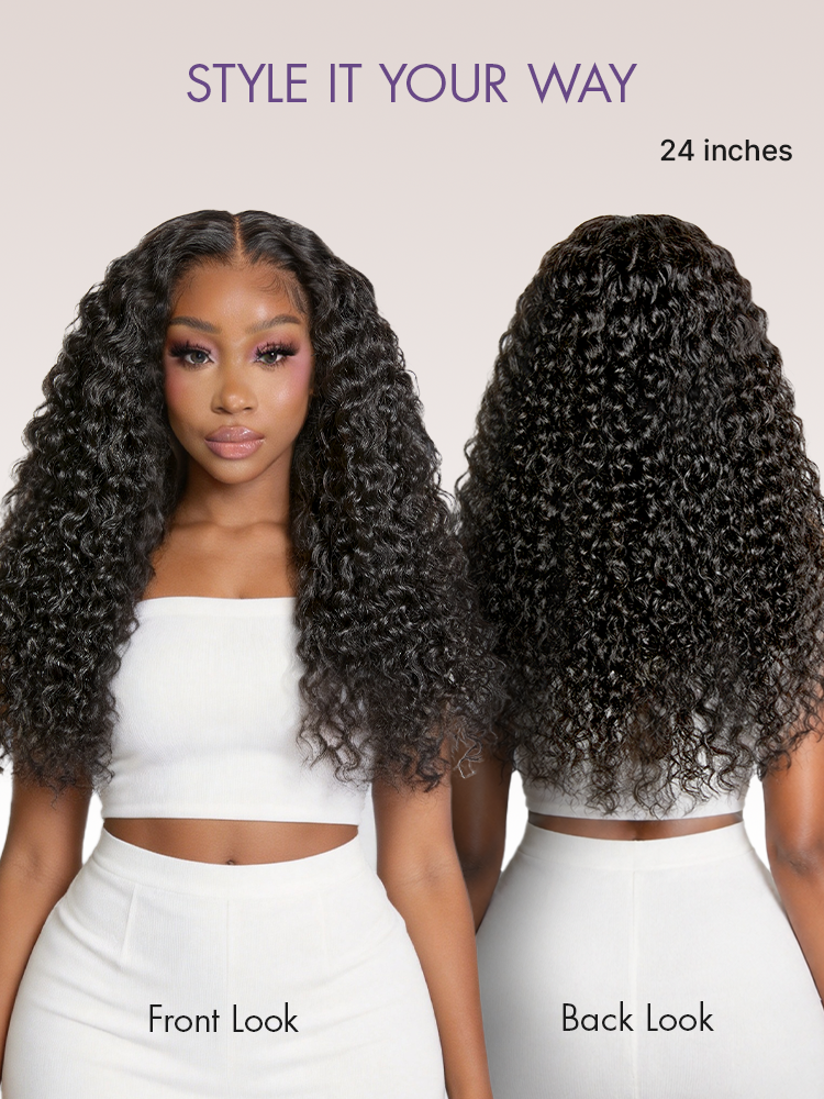 PreMax 180% Density Water Wave Glueless Flexi-Fit Drawstring 13x4 Frontal Lace Fluffy Curly Pre-Cut Lace Wig. 360-Like Design Allows Ponytail & Updo