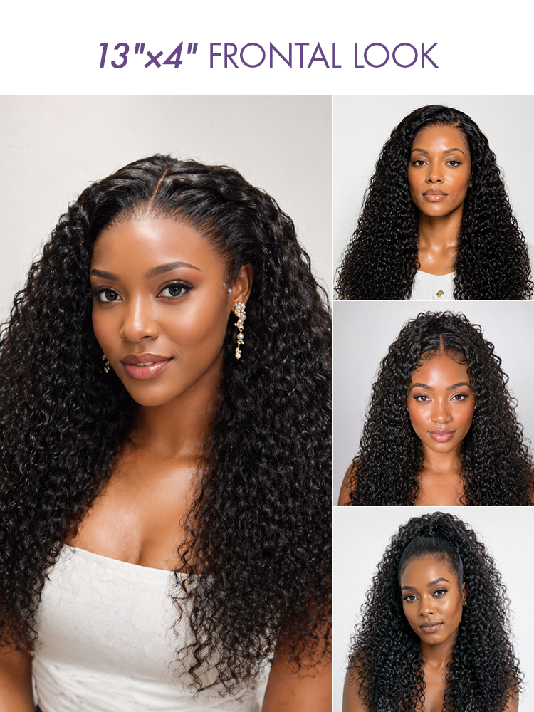 PreMax 180% Density Water Wave Glueless Flexi-Fit Drawstring 13x4 Frontal Lace Fluffy Curly Pre-Cut Lace Wig. 360-Like Design Allows Ponytail & Updo