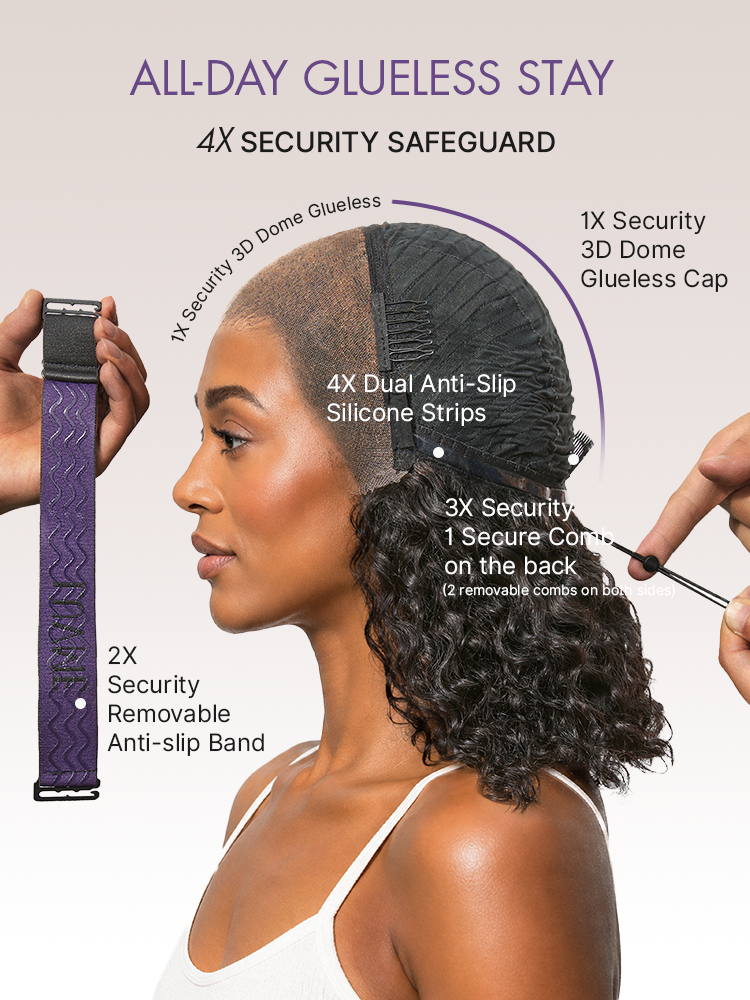PreMax 180% Density Water Wave Glueless Flexi-Fit Drawstring 13x4 Frontal Lace Fluffy Curly Pre-Cut Lace Wig. 360-Like Design Allows Ponytail & Updo