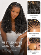 Natural Black Boho Cornrow Braids 13x4 Frontal Lace Deep Curly  Long Wig Pre-cut Lace