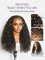 Boho Fulani Braids Water Wave 13x4 Frontal Lace Wig Pre-cut Lace Human Hair