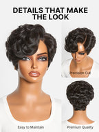 Beginner Friendly Natural Black Lightweight Roll Curl Glueless Minimalist HD Lace Short Pixie Cut Wig Pre Cut Lace