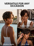 Beginner Friendly Natural Black Lightweight Roll Curl Glueless Minimalist HD Lace Short Pixie Cut Wig Pre Cut Lace