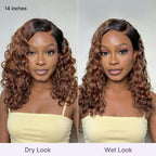 Ready to Go Ombre Brown Water Wave Short Curly Bob Wig Glueless Minimalist HD Lace Wig Pre-Cut Lace