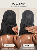 3-In-1 Half Wig 180% Density Kinky Straight Bob Glueless Flexi-Fit Drawstring Wig