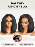 3-In-1 Half Wig 180% Density Kinky Straight Bob Glueless Flexi-Fit Drawstring Wig
