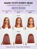 Trendy Copper Red Fulani Braids Straight 13x4 Frontal Lace Bob Wig Pre-cut Lace Drawstring Cap