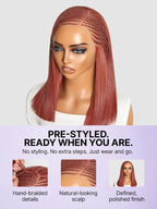Trendy Copper Red Fulani Braids Straight 13x4 Frontal Lace Bob Wig Pre-cut Lace Drawstring Cap