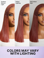 Trendy Copper Red Fulani Braids Straight 13x4 Frontal Lace Bob Wig Pre-cut Lace Drawstring Cap
