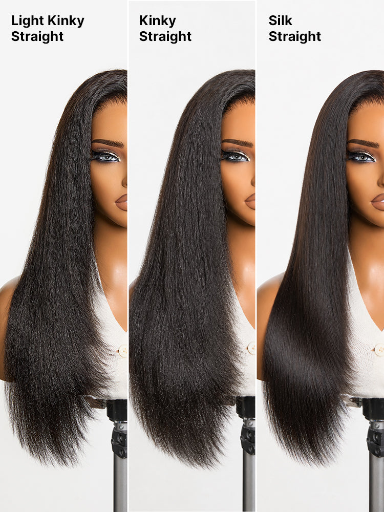 180% Density Light Kinky Straight Butterfly Cut Layered / Kinky Body Wave Glueless 7x6 Closure HD Lace Wig Pre-Cut Lace