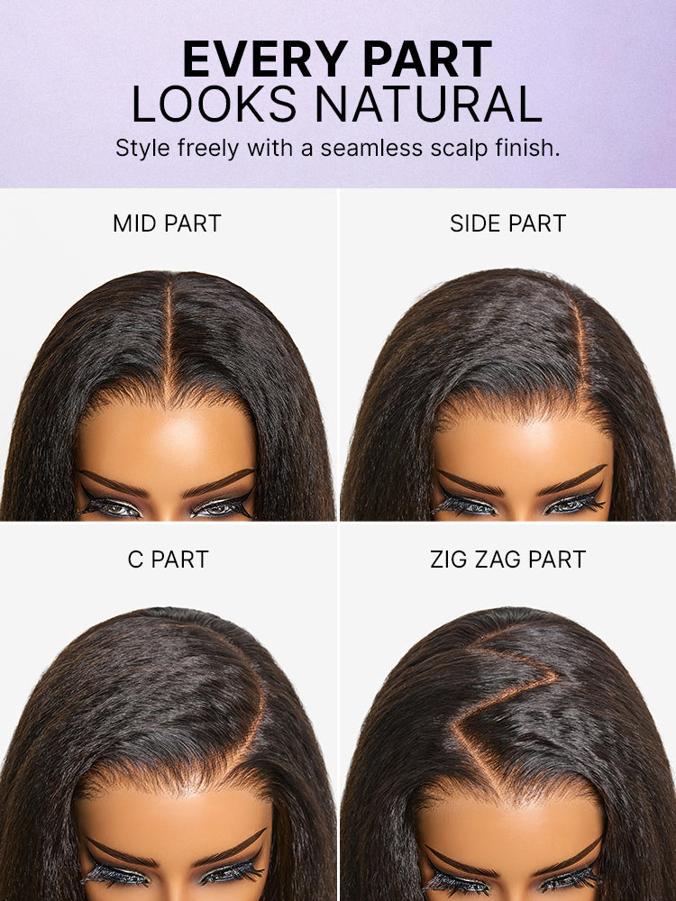 180% Density Light Kinky Straight Butterfly Cut Layered / Kinky Body Wave Glueless 7x6 Closure HD Lace Wig Pre-Cut Lace