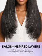 180% Density Light Kinky Straight Butterfly Cut Layered / Kinky Body Wave Glueless 7x6 Closure HD Lace Wig Pre-Cut Lace