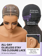 180% Density Light Kinky Straight Butterfly Cut Layered / Kinky Body Wave Glueless 7x6 Closure HD Lace Wig Pre-Cut Lace