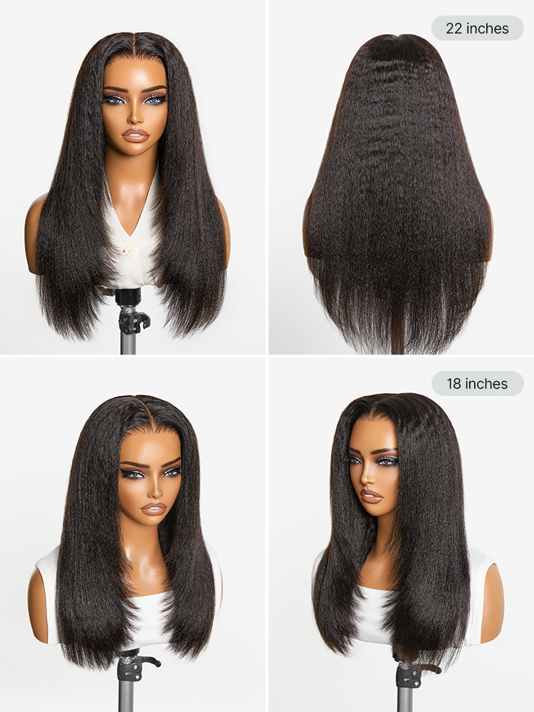180% Density Light Kinky Straight Butterfly Cut Layered / Kinky Body Wave Glueless 7x6 Closure HD Lace Wig Pre-Cut Lace