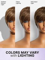 Throw On & Go Light Blonde Short Cut with Bangs Wig Ultra Comfort Skin-Like Soft Care Glueless Wig