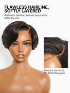 Elegant Natural Black Layered Short Pixie Cut Minimalist HD Lace Wig Pre-cut Lace