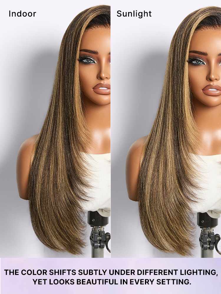 Luvme All-Day Comfort Wig 180% Density Blonde Highlight Butterfly Cut Layered Light Yaki Straight Glueless 7x6 Closure HD Lace Wig Pre-Cut Lace