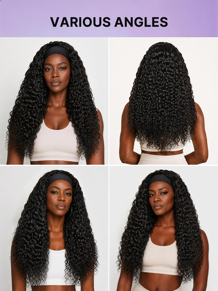 Beginner Friendly Water-Wave Wet and Wavy Headband Wig with Integrated Cooling Silk Headband. Effortless Wet-to-Dry Transformation (Get 2 Free Headbands)