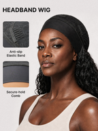 Beginner Friendly Water-Wave Wet and Wavy Headband Wig with Integrated Cooling Silk Headband. Effortless Wet-to-Dry Transformation (Get 2 Free Headbands)