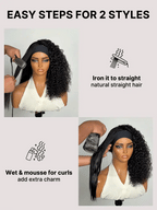 Beginner Friendly Water-Wave Wet and Wavy Headband Wig with Integrated Cooling Silk Headband. Effortless Wet-to-Dry Transformation (Get 2 Free Headbands)
