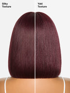 Put On and Go Reddish Purple Layered Cut Yaki Straight Minimalist Lace Bob Wig with Bangs All-Day Comfort Cap
