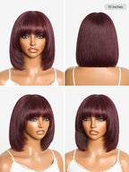 Put On and Go Reddish Purple Layered Cut Yaki Straight Minimalist Lace Bob Wig with Bangs All-Day Comfort Cap