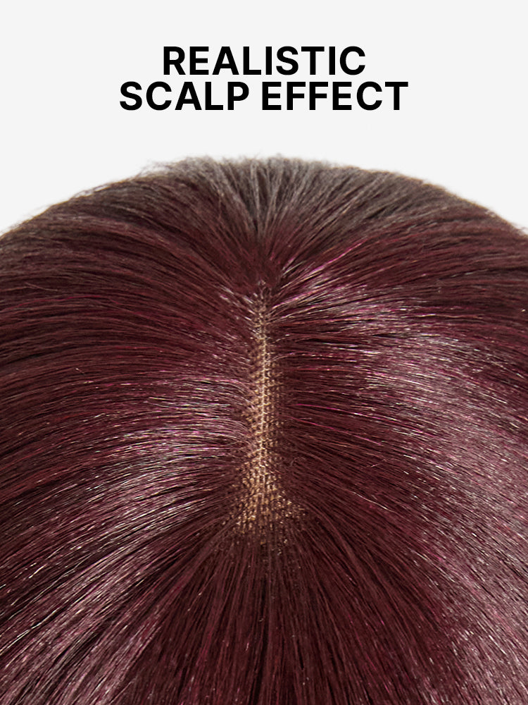 Reddish Purple Realistic Glueless Yaki Straight Bob with Bangs Minimalist Lace Bob Wig All-Day Comfort Cap